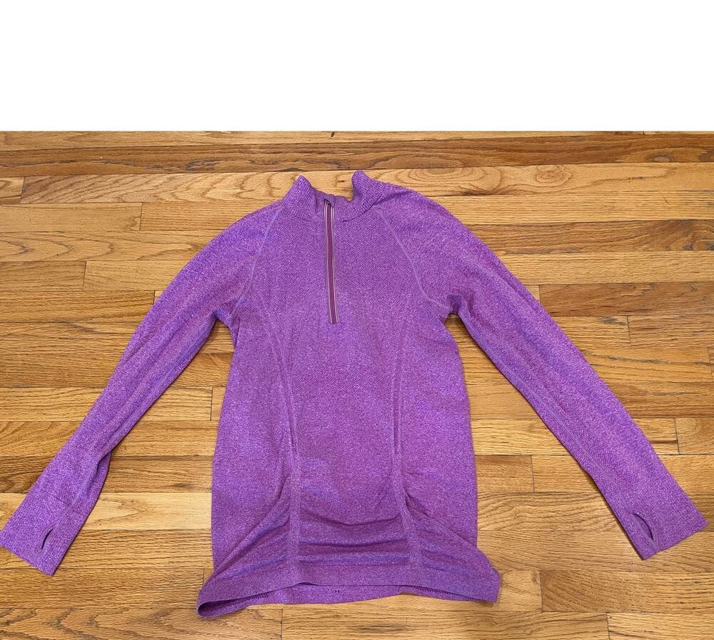 Athleta Women's Fast Track Half Zip Purple Ruched Large athleisure activewear